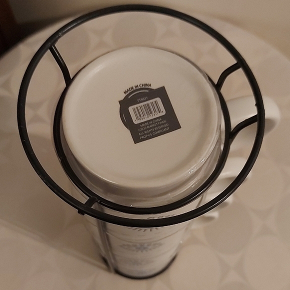 Stackable White and Blue Evil Eye Mug Set With Metal Stand - Picture 6 of 8